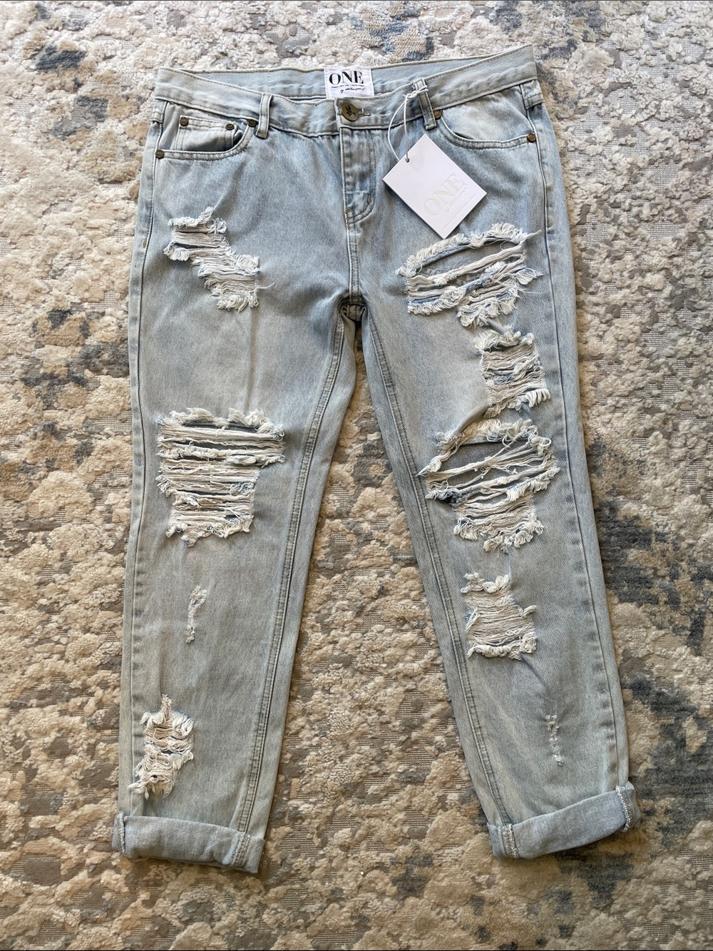One Teaspoon Low Waist Baggy Distressed Boyfriend Jeans